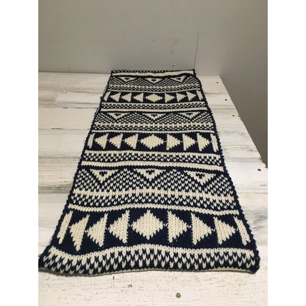 Navy cream geometric patterned infinity scarf
